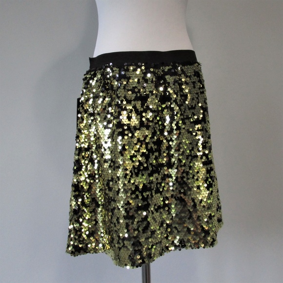❤️🔥 NWT Nordstrom Metallic Gold Black Sequins Skirt XS - Picture 3 of 5